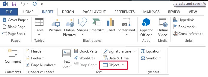 how to insert text from another document in word 2016
